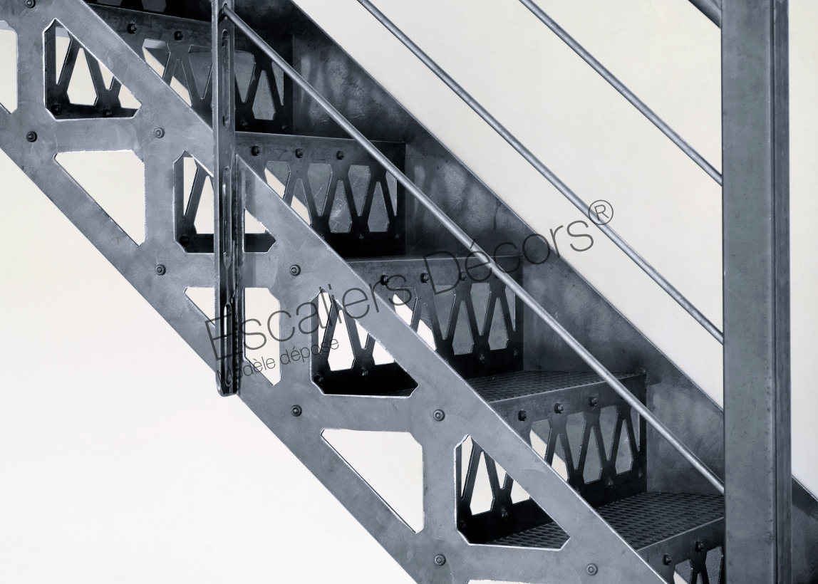 Photo DT36 - ESCA'DROIT® style San Francisco. Escalier intérieur métallique quart tournant bas au design industriel - vue 2